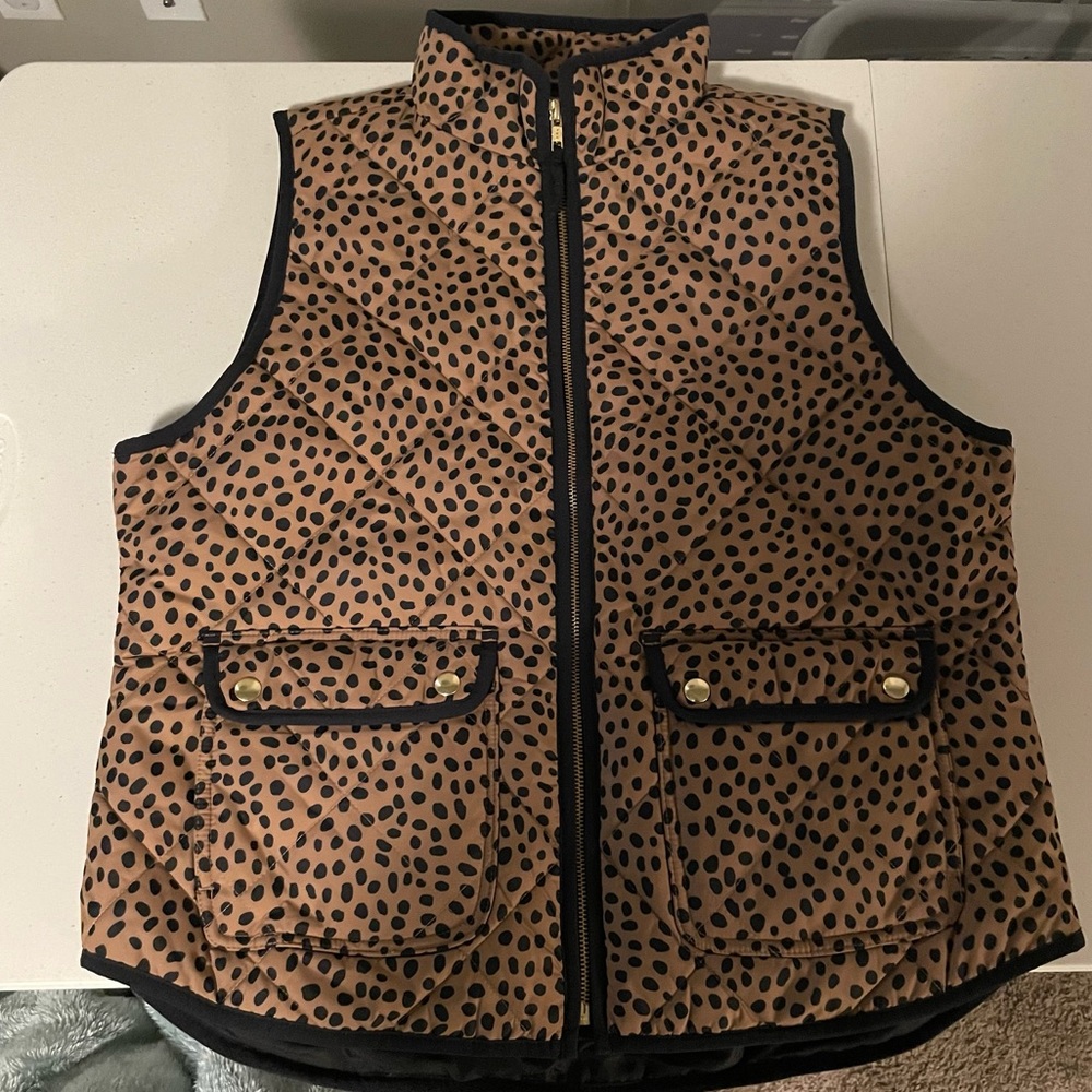 J. Crew Large Tan Leopard Quilted Vest